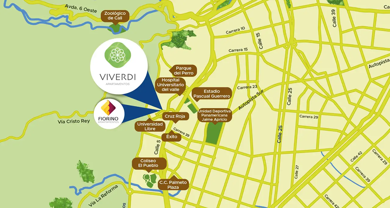 Mapa del proyecto Viverdi de Marval en Cali